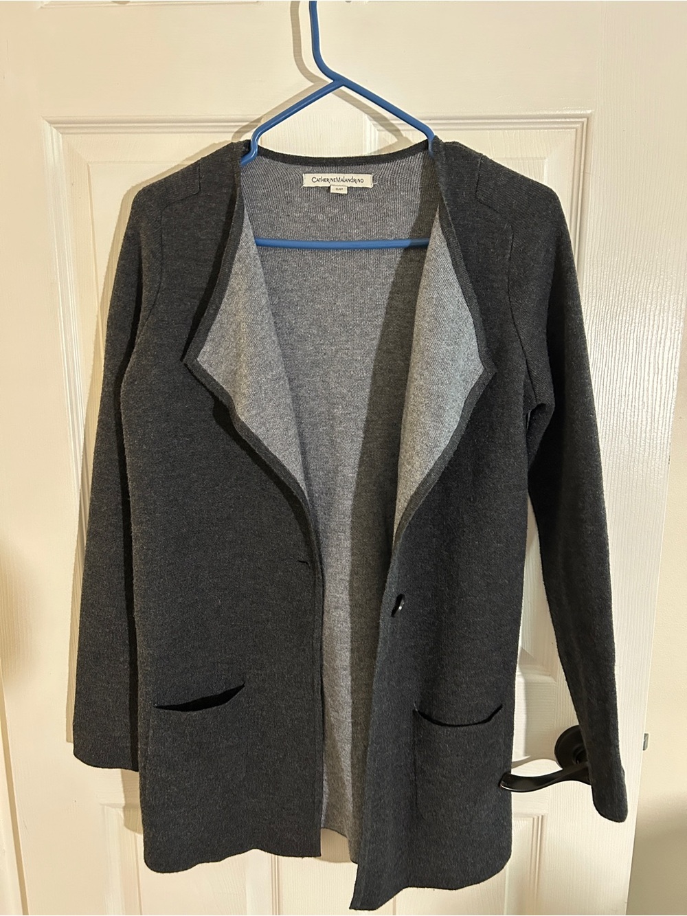 Catherine Malandrino Dark Gray and Light Gray Wool Open-Front Cardigan